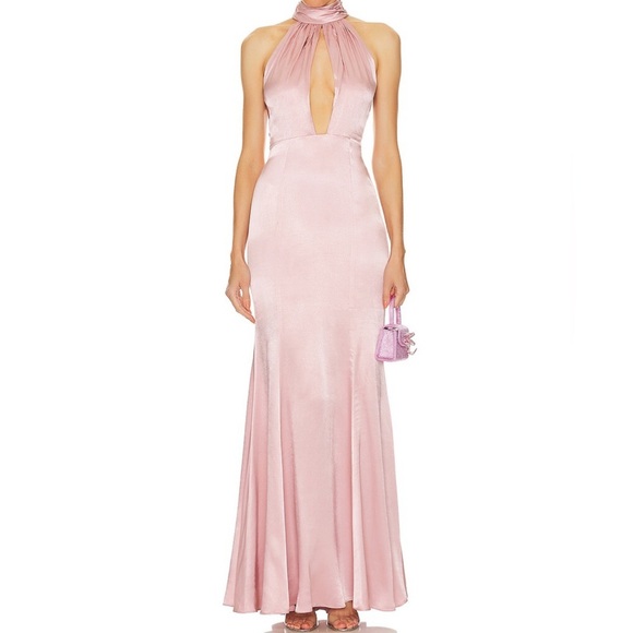 Lovers And Friends Bridgette Gown Pink Maxi Dress Satin Revolve Sz S NWT $358 - Picture 3 of 16